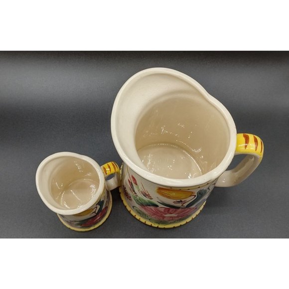 Pitcher Set Ceramic 7 and 4.5 Inches Hand Painted Floral - Picture 5 of 8